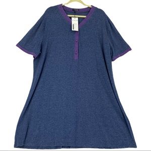 In’Voland Women’s Short Sleeve V-Neck Pajama Shirt Blue/Purple Size 24.